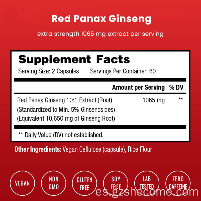 Soporte inmune de Vitality Inmune Red Ginseng Extract Red Red Panax